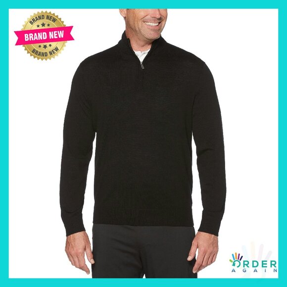 Merino Wool Quarter Zip Pullover Thermal Mock Collar Classic Preppy Golf